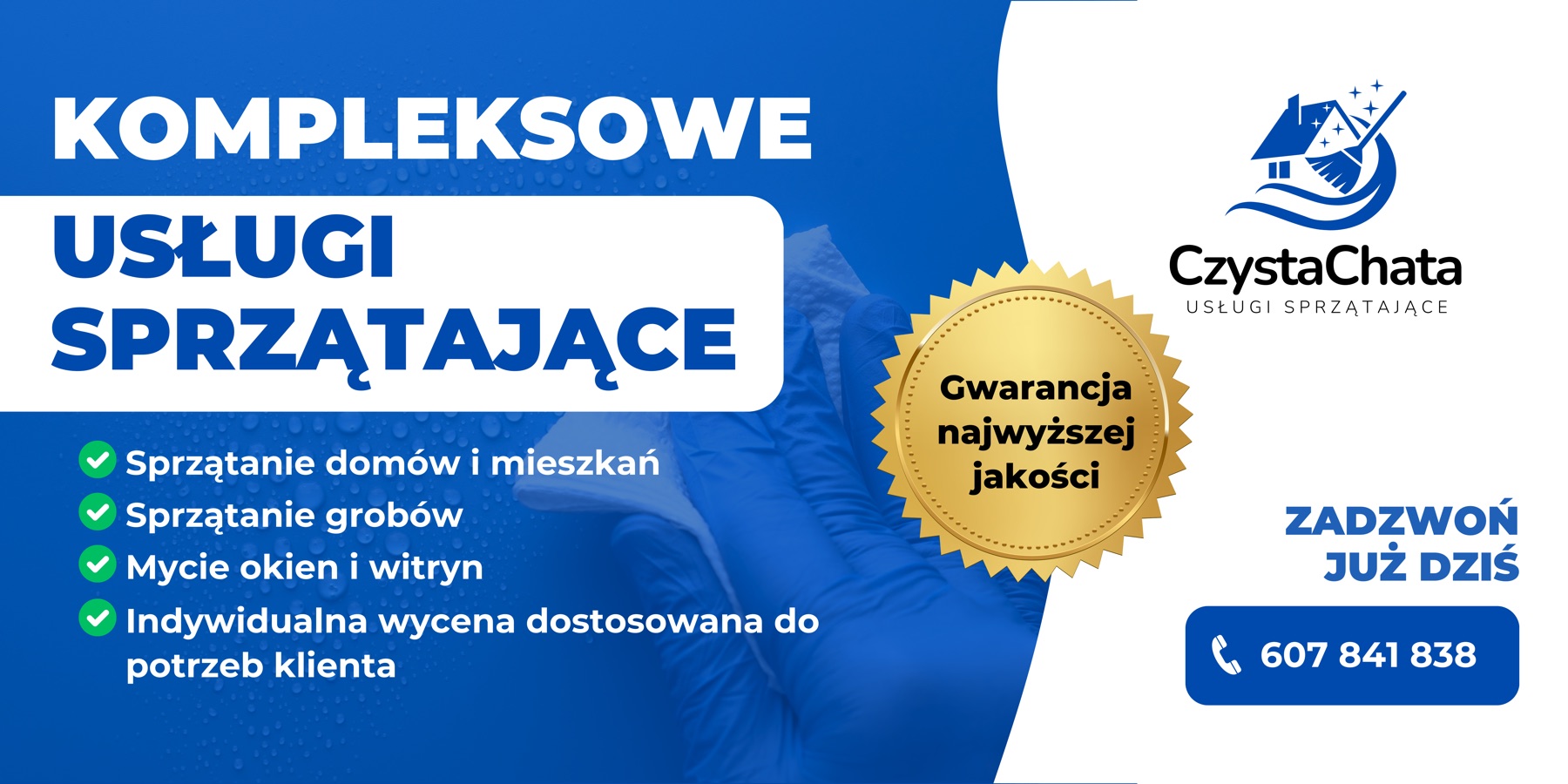 Baner Czysta Chata z promocją kontaktu i gwarancji jakości