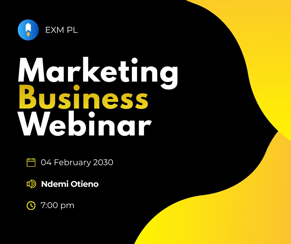 Post social media EXM PL Marketing Business Webinar w żółtej wersji kolorystycznej