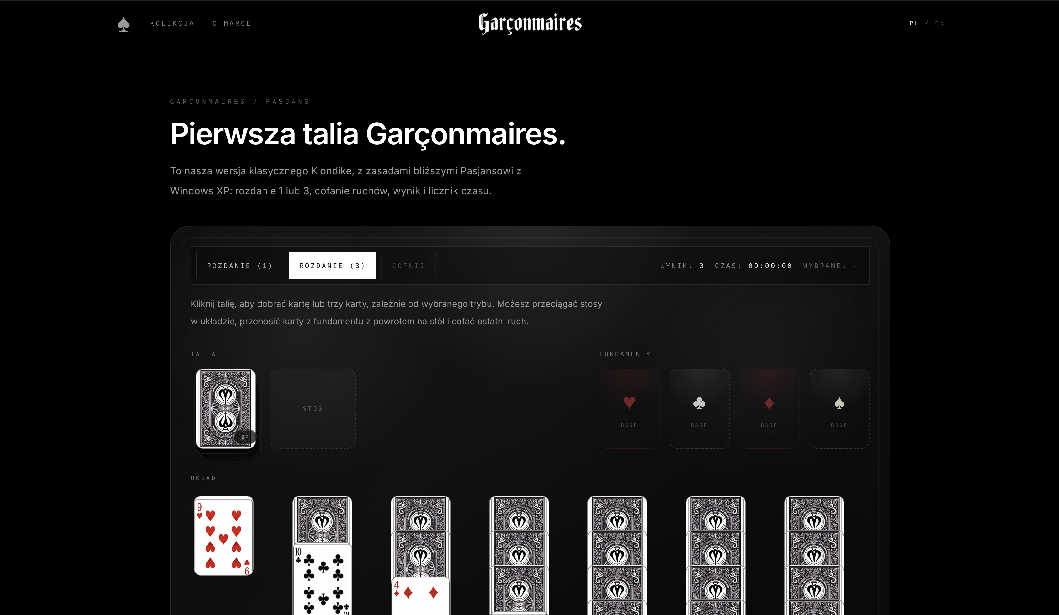 Garçonmaires branded solitaire card game section